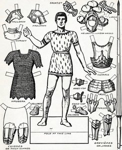 Toda la magnífica panoplia de un caballero con las diversas partes de su armadura, c1934