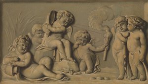 Amorini jugando uno de un par, 1770-90 de Unbekannt