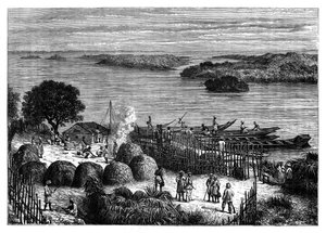 Un campamento en el río Congo, África, c1890