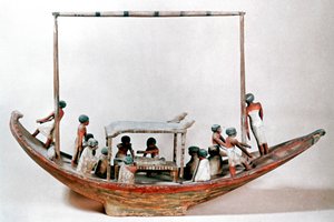 Modelo egipcio antiguo de un barco llevando una momia a su tumba de Unbekannt