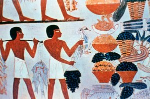 Pinturas murales egipcias antiguas en una tumba en Tebas, Egipto de Unbekannt
