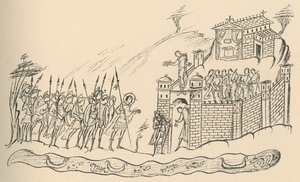Guerreros anglosajones acercándose a un fuerte, 1908