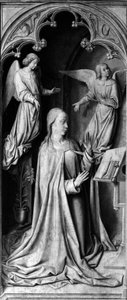 Anunciación. Reverso del tríptico, parte izquierda. Pintura del Maestro de Moulins o Jean Hey (1450-1505) siglo XV. Catedral Notre Dame, Moulins (Allier)