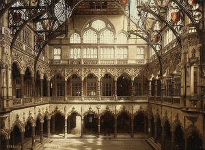 Amberes (Anvers). Vista interior de la Bolsa. Alrededor de 1900. Fotografía de Photoglob / Zúrich