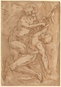 Apolo desollando a Marsias (recto) Dos bocetos de una madre y un niño (verso), siglo XVI de Unbekannt
