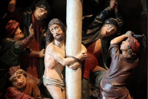 Arbois, Jura, Francia, 31/8/2015 - Iglesia de San Hipólito. El retablo del siglo XV. Flagelación de Cristo. de Unbekannt