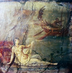 Ariadna Abandonada por Teseo, pintura mural romana de Herculano, siglo I