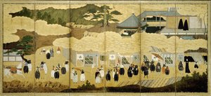 Llegada de un barco portugués. Pantalla Nanban, ca. 1600