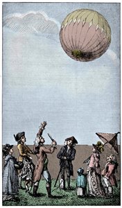 Ascensión de un globo Montgolfier, finales del siglo XVIII