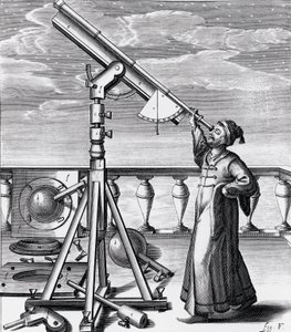 Telescopio astronómico con observador