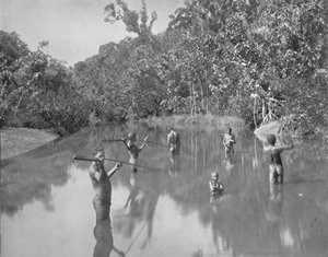 Aborígenes australianos pescando con lanzas, siglo XIX de Unbekannt