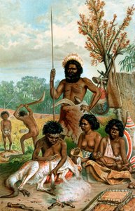 Aborígenes australianos desollando un canguro, 1885-1888 de Unbekannt