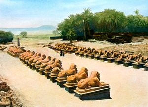 Avenida de esfinges con cabeza de carnero, templo de Amón-Ra, Karnak, Luxor, Egipto, siglo XX