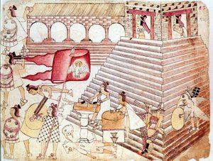 Guerreros aztecas defendiendo el templo de Tenochtitlán, México