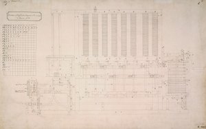 Motores de Babbage, dibujo de la vista lateral del Motor de Diferencias No 2 de Unbekannt