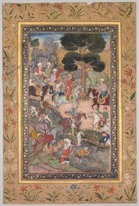 Babur reuniéndose con el Sultán Ali Mirza en el río Kohik, del Babur-nama Memorias de Babur, c. 159