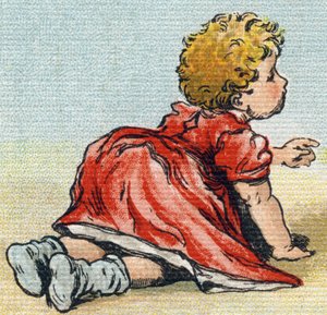Bebé. Grabado en "Alphabet de ma petite fille". Bernardin-Bechet y Fils, libreros-editores, París, alrededor de 1895. Álbum inquebrantable sobre lienzo. Bibliothèque des Bébés. 12 páginas. Álbum que contiene un método de lectura y un abecedario ilustrativo de Unbekannt