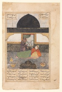 Bahram Gur visita a la princesa de la India en el Pabellón Negro, Ilustración y Texto...rectoc. 140 de Unbekannt