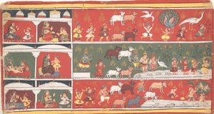 Bakasura, el demonio grulla, llega a Brindavan... un Bhagavata Purana disperso..., ca. 1700 de Unbekannt