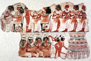 Escena de banquete, pintura mural, tumba de Nebamun, Tebas, XVIII Dinastía de Unbekannt