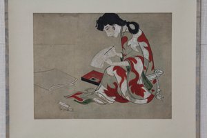 Belleza escribiendo una carta, copia de una sección del biombo de Hikone de Unbekannt