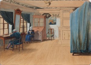 Interior de dormitorio. Conde Yegor Frantsevich Kankrin 1774-1845 en su escritorio, 1820s de Unbekannt