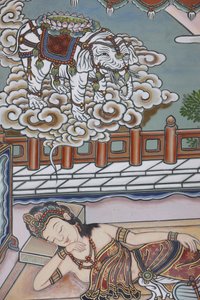 Antes del nacimiento de Siddartha Gautama, su madre soñó con un elefante blanco que le presentaba una flor de loto, Seúl, Corea del Sur de Unbekannt