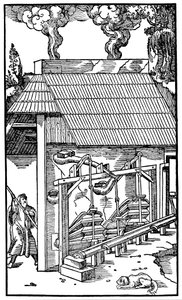 Fuelles suministrando aire a un horno de fundición, 1556 de Unbekannt