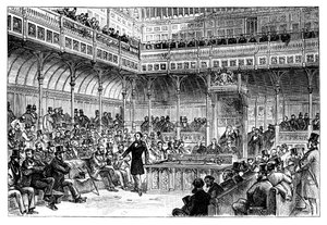 Benjamin Disraeli presentando su proyecto de reforma en la Cámara de los Comunes, c. 1867 de Unbekannt