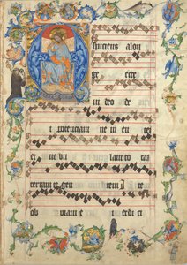 Bifolio con Cristo en Majestad en una Inicial A, de un Antifonario, ca. 1405 de Unbekannt