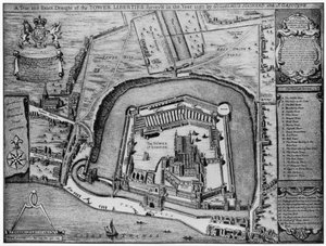 Vista aérea de la Torre y Libertades como aparecían en 1597, Londres, siglo XX de Unbekannt