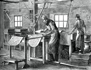 Impresores de bloques trabajando, c. 1880 de Unbekannt