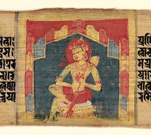 Bodhisattva en una gruta de montaña, tocando un instrumento de cuerda Vina..., ca. 1090 de Unbekannt