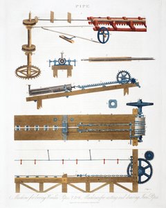 Perforación de tuberías de madera, y fundición y dibujo de tuberías de hierro, c1825 de Unbekannt