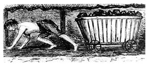 Niño minero dibujando un camión que contiene carbón a lo largo de una veta de 24 pulgadas de alto, Halifax, Yorkshire, 1848 de Unbekannt