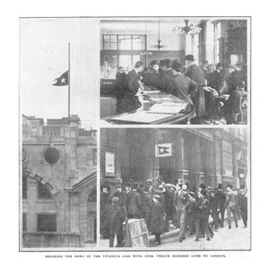 Anunciando la pérdida del Titanic con más de mil doscientas vidas a Londres, 20 de abril de 1912