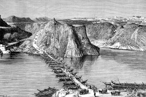 Puente de barcos sobre el Indo en Khushalgarh, Pakistán, 1895 de Unbekannt