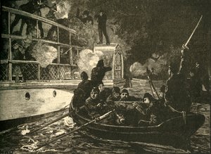 Fuerzas británicas capturando el barco rebelde canadiense Caroline en el río Niágara, 1837 c1890 de Unbekannt