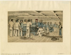 Artilleros navales británicos en la cubierta del cañón, c. 1850 de Unbekannt