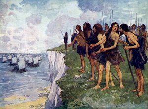 Británicos esperando la llegada inminente de barcos vikingos, siglo XVI