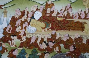 La muerte de Buda o Parinirvana. Thangka, Bhaktapur, Nepal de Unbekannt
