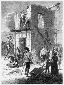 Construcción de una estación de telégrafo Chappe, c1793, c1870 de Unbekannt
