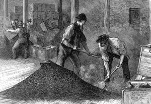 Empacando té en los almacenes de la East & West India Dock Company, Londres, 1874 de Unbekannt