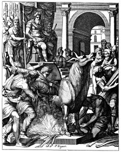 Toro de Falaris, tirano de Agrigento, Sicilia, c. 570 a.C., siglo XVI de Unbekannt