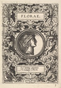 Busto de Flora rodeado de ornamentación, de la serie Deorum dearumque, un conjunto de imágenes..., 1573 de Unbekannt
