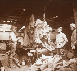 Carniceros en una barcaza, Somme, norte de Francia, c1914-c1918 de Unbekannt