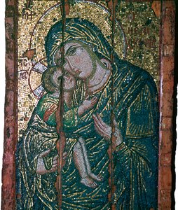 Mosaico bizantino de la Virgen y el Niño, siglo XIV