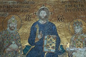 Mosaico bizantino que muestra a Cristo entronizado entre gobernantes terrenales, siglo XII