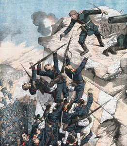 El capitán Lebedief defendiendo heroicamente el bastión en Port Arthur, Guerra Ruso-Japonesa, 1904-1905