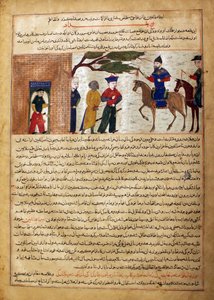 Raja indio capturado llevado ante el Sultán Mahmud de Ghazni, Folio de un Majma..., ca. 1425 de Unbekannt